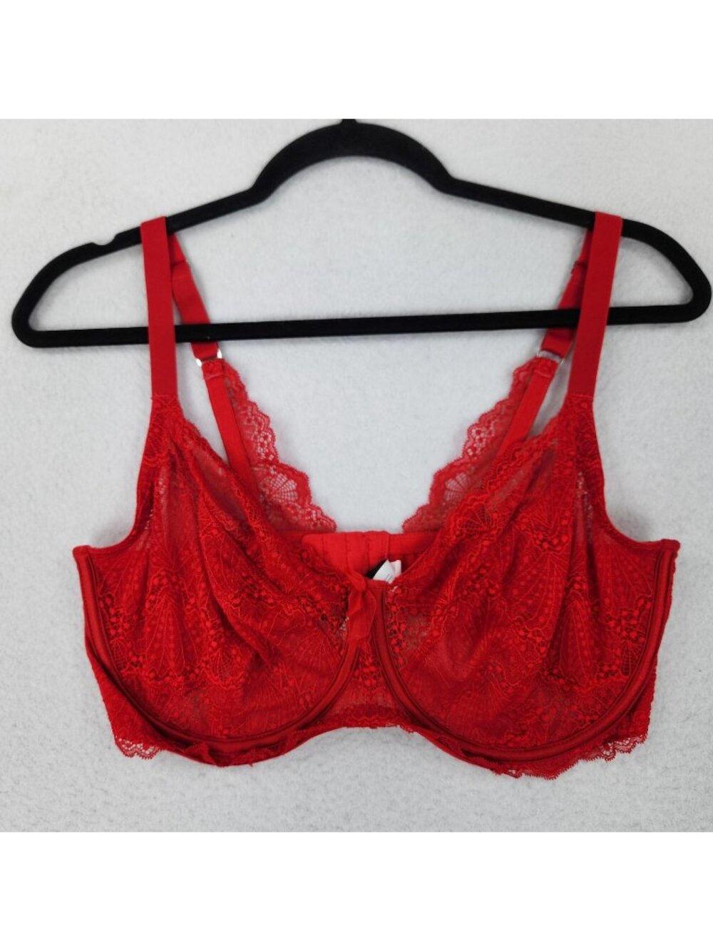 Adore Me Bra Womens 38DDD Red Lace Balconette Sheer Underwire Unlined